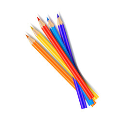 Vector group of colored pencils isolated on white background, colorful illustration template.