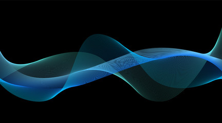 Blue abstract lines and wave illustration on dark