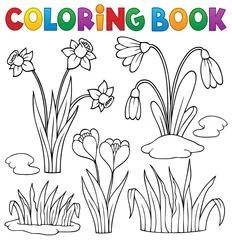 Deurstickers Voor kinderen Kleurboek vroege lentebloemen set 1