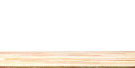 Abstract Natural wood table texture isolated on white background : Top view of plank wood for graphic stand product, interior design or montage display your product