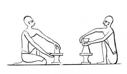 Ancient egyptian pottery machine in the old book the Antropology, by E. Tailor, 1882, St. Petersburg