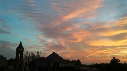 Dramatic red sky. Beautiful and colorful sunset.