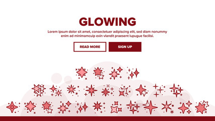 Fototapeta na wymiar Glowing Shine Stars Landing Web Page Header Banner Template Vector. Glowing Sparkles, Christmas Fireworks Burst Explosion, Glitter Festive Fire Illustrations