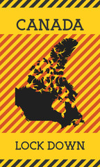 Canada Lock Down Sign. Yellow country pandemic danger icon. Vector illustration.