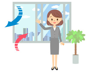 オフィスの換気をする女性　02
