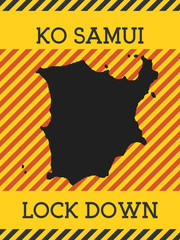 Ko Samui Lock Down Sign. Yellow island pandemic danger icon. Vector illustration.