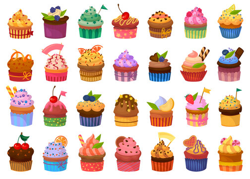 Cupcake isolated cartoon set icon. Vector illustration muffin on white background. Vector cartoon set icon cupcake .