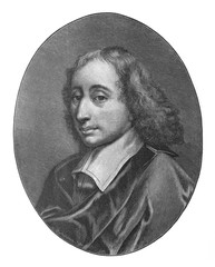 The Blaise Pascal's portrait, a French mathematician, physicist, inventor in the old book The Blaise Pascal's life, by M. Filippova, 1891, St. Petersburg - obrazy, fototapety, plakaty