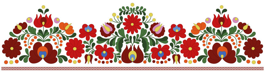 Hungarian embroidery border pattern - obrazy, fototapety, plakaty