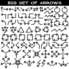 Big set of arrows. Black isolated on white background. Vector illustration.