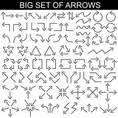 Big set of arrows. Black isolated on white background. Vector illustration.