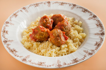 Meatballs with typical Moroccan couscous
