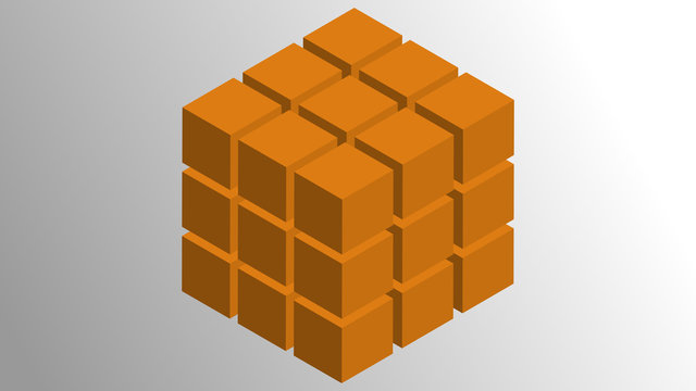 Isometric Vector Illustration Of An Array Of 27 Cubes Displaced In A 3D Matrix Configuration.