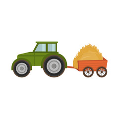 Vector illustration of tractor and trailer symbol. Collection of tractor and hay stock vector illustration.