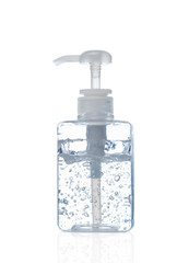 close up a bottle of hand gel or hand sanitizer alcohol gel isolated on white background