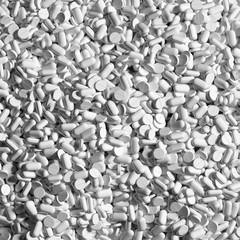 A lot of white medication and pills top view 3d render