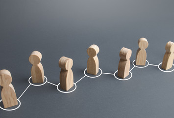 Chain of connected people by lines. Cooperation, collaboration. Communication links. Rumor...