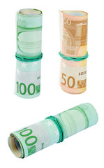 Euro money roll isolated on white background