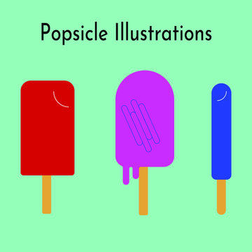 Popsicles, ice cream flat illustration. Colorful ice cream, flat design. 