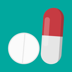 Flat medical pills icon isolated on white background. Vector illustration.