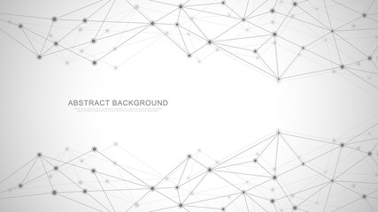 Abstract geometric background with connecting dots and lines. Global network connection, digital technology and communication concept.