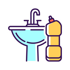 Washbasin and detergent line color icon. Bathroom cleaning. Outline pictogram for web page, mobile app, promo.