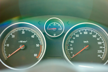 Fototapeta premium Car dashboard with the sun specks of light