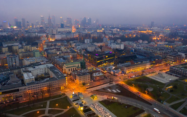 Naklejka na ściany i meble Aerial view of Warsaw at twilight