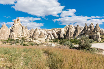 volcanic formations in Cappadocia in Turkey.