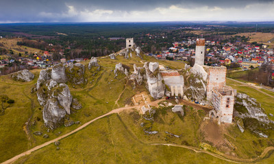 Panoramic view from above on the medieval castle Olsztyn