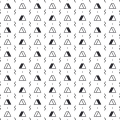 Triangle pattern with lightning on white background. Seamless repeating pattern. Geometric abstract texture. Minimal memphis design. Vector illustration.