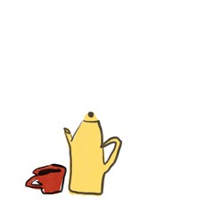 黄色いポットと赤いカップ