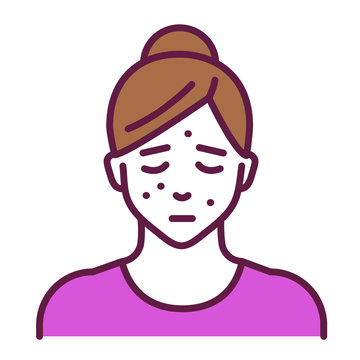 recommend clip art: Face skin rash line color icon. Dermatological diseases. Isolated vector element. Outline pictogram for web page, mobile app, promo.