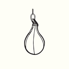 Punch bag for boxing, hand drawn doodle gravure vintage style, sketch, outline vector illustration