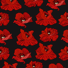 Poppy flower black pattern
