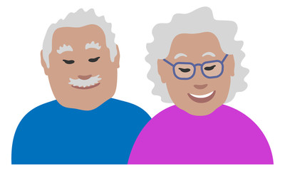 Seniors couple. Man and woman with grey hair smiling.