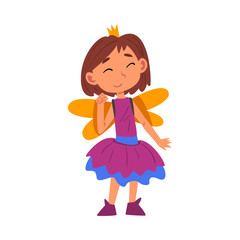 Girl Dressed as Fairy Princess, Cute Kid Playing Dress Up Game Cartoon Vector Illustration