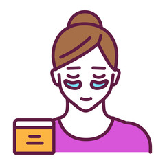 Female with patches under the eyes line color icon. Skin care. Get rid of wrinkles, puffs, dark circles.Isolated vector element. Outline pictogram for web page, mobile app, promo.