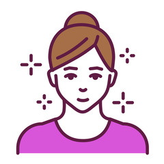 Healthy skin line color icon. Beautiful girl. Isolated vector element. Outline pictogram for web page, mobile app, promo.