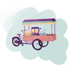 Funny food truck with ice cream,mint color, cartoon 