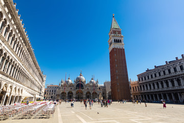 Piazza San Marco with  bell tower of St Mark's  in Venice