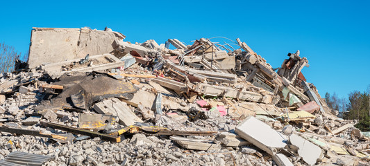 Destroyed house at construction site