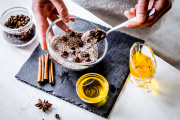 making organic scrub handmade at home with hands