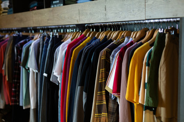 Assortment of summer clothing in modern store