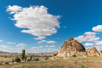Fototapeta na wymiar Volcanic tufa formations in Turkey's Cappadocia.
