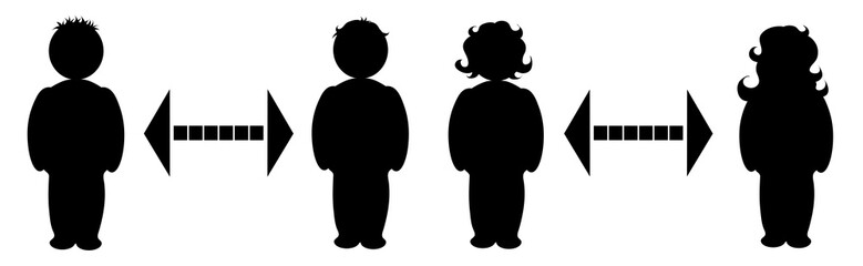 Vector silhouette of keep distance with different people.