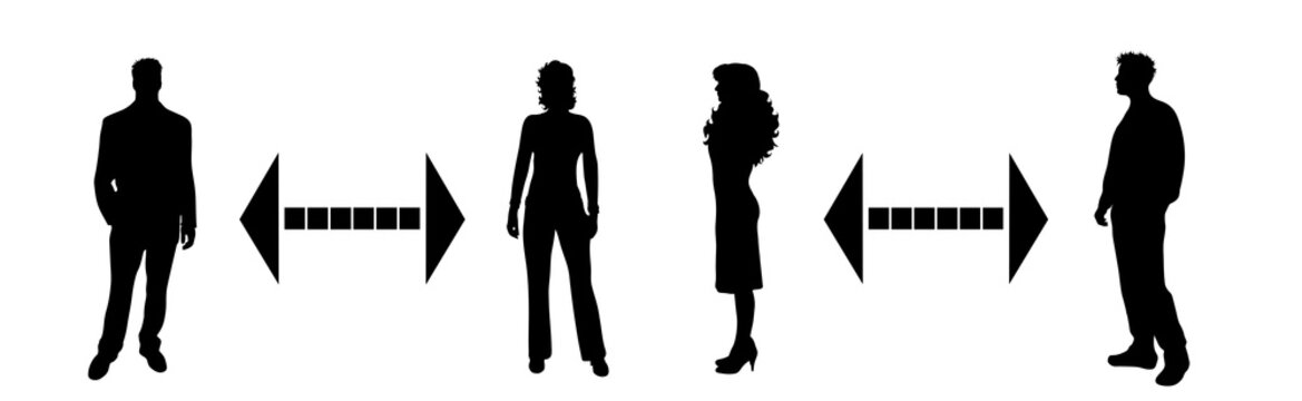Vector silhouette of keep distance with different people.