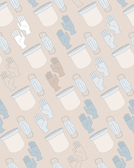 Seamless patterns with masks, face shield, gloves, pastel colors. 