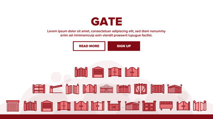 Gate Entrance Tool Landing Web Page Header Banner Template Vector. Garage And Parking Barrier Security Equipment, Metallic Material Residence Gate Illustrations