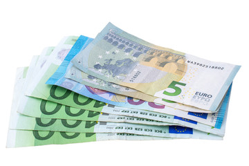 Obraz na płótnie Canvas Euro Banknotes isolated white background, money concept